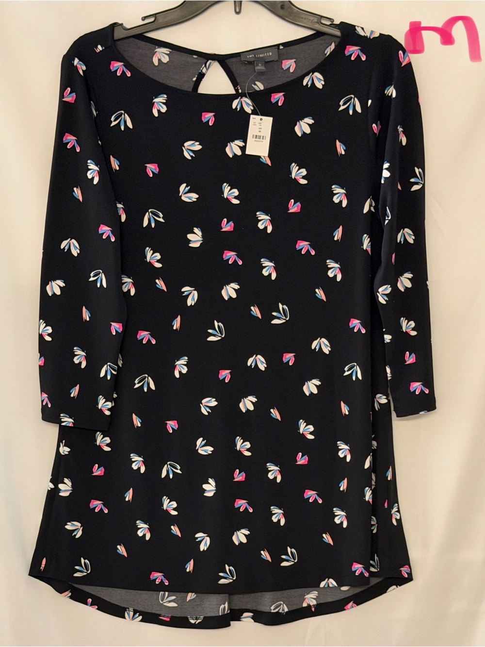 The Limited Black Shift Top with Pink, White & Blue Petal Print